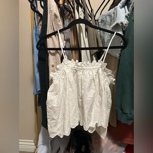 Topshop White Eyelet Ruffle Tank Top